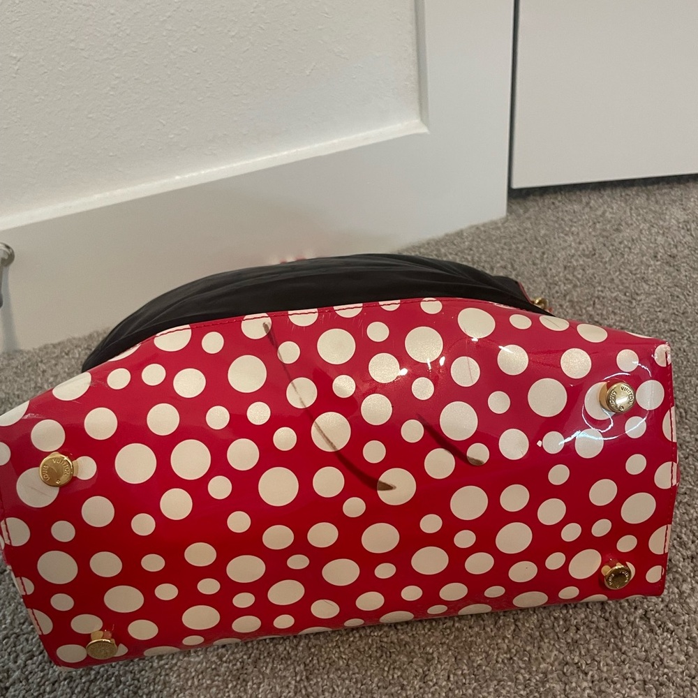 Louis Vuitton Black Tote with Red and White Polka Dot Trim - Picture 8 of 10